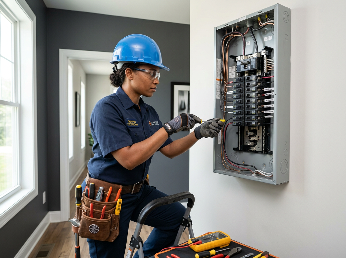 Certified electrician working on a residential electrical panel