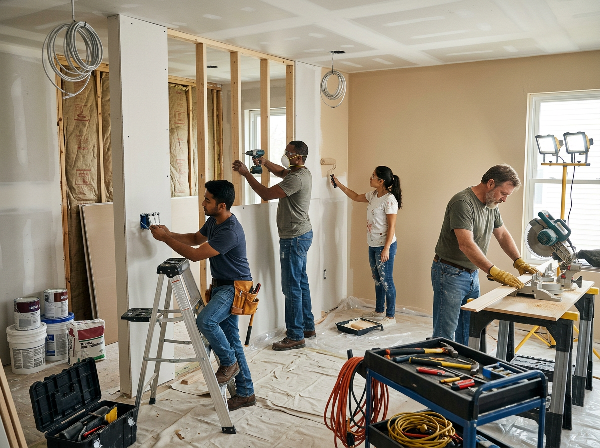 Remodeling crew renovating a home interior